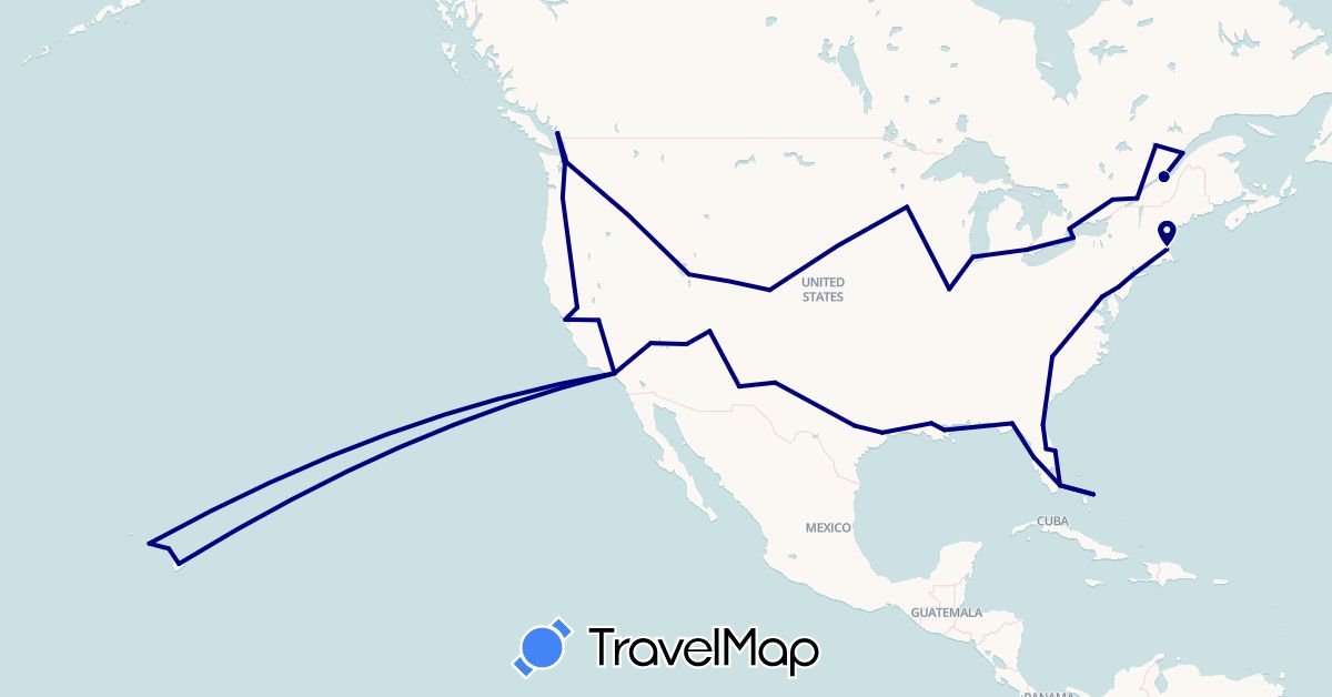 TravelMap itinerary: driving in Bahamas, Canada, United States (North America)
